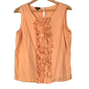 Talbots Cotton Peach V‎ Neck Ruffle Front Sleeveless Top Blouse Size 14
